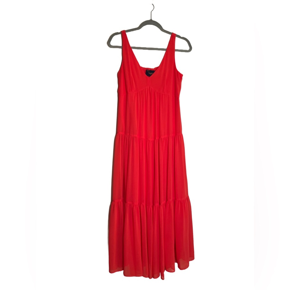 Just…Taylor burnt orange sleeveless maxi dress, v neck, 3 tiers, lined 8